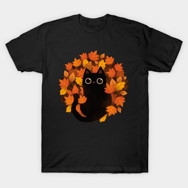 Cat and Autumn leaves! T-Shirt by rikolaa